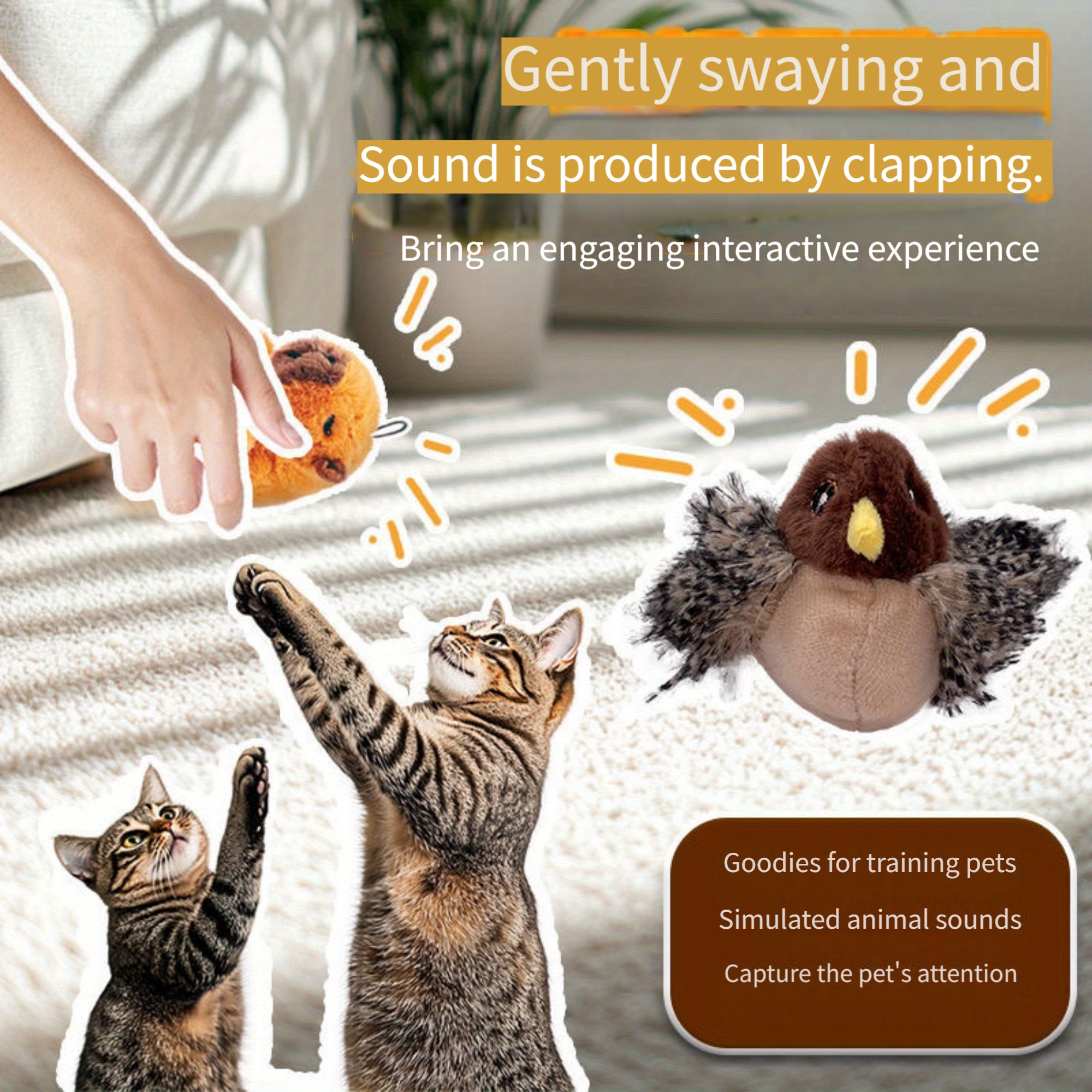 Interactive Plush Bird Cat Toy with Self-Raising Sound, Includes Pet Herb - Non-Electric Fabric Pet Toy, Simulated, TikTok
