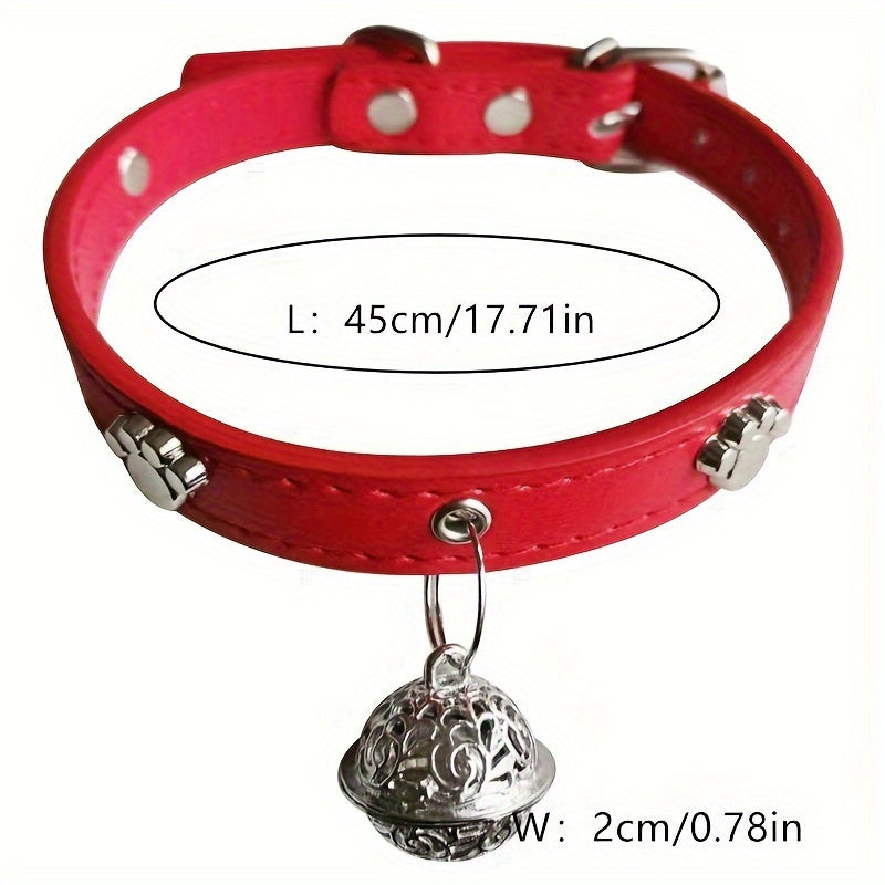 Faux Leather Pet Collar with Bell Charm, Slip & Martingale Design, Decorative Stitching, Adjustable, for Dogs and Cats - PU Leather Traction Collar Set