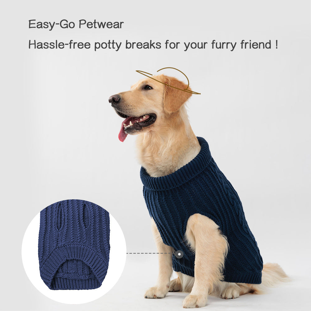 PETS TALE Dog Sweater Cable-Knit Pullover with Chain Detailing & Tag - Machine Washable Cozy Winter Sweater for Small, Medium & Large Breeds, Navy Blue, Dog Sweater for Small Dogs, Durable Petwear