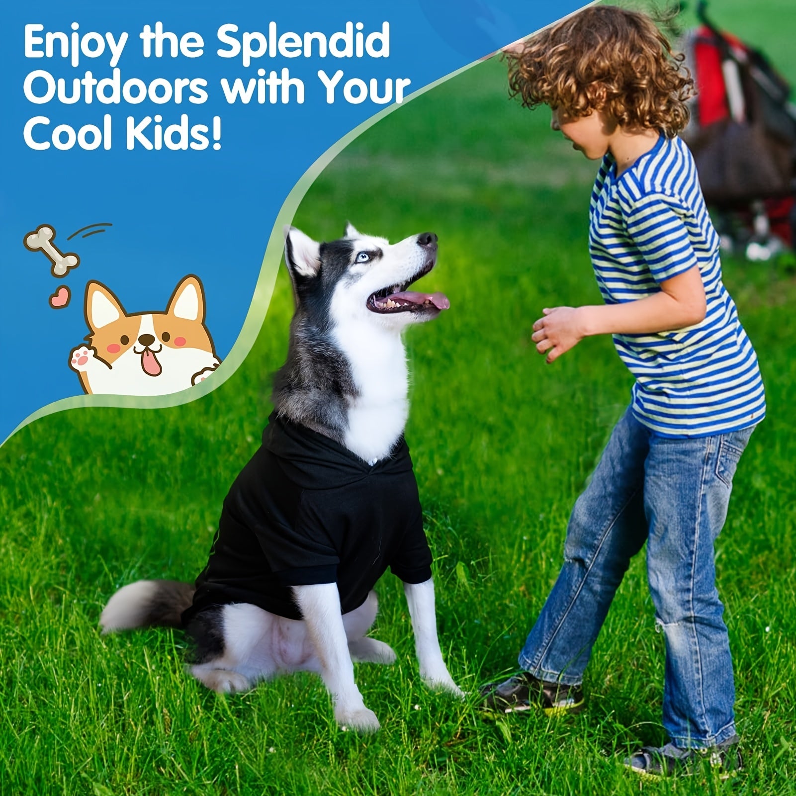 BINGPET Dog Hoodies - "Bad to the Bone" Print Soft & Warm Puppy Sweatshirt with Harness Hole, Cold Protective Winter Coats for Small, Medium & Large Dogs - Stylish & Comfortable Hooded Pet Apparel for Indoor & Outdoor Activit