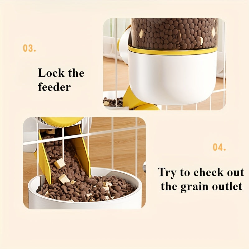 A 2pcs hanging automatic feeder drinking bowl, automatic gravity pet feeder no drip water set, Cage pet feeding bowl dispenser for pet cats, dogs, puppies, rabbits (yellow gray green food)