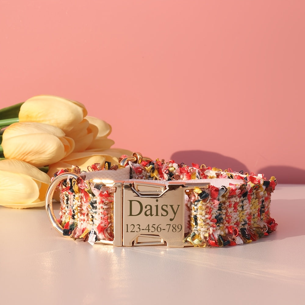 Personalized -Inspired Pet Collar with Adjustable Fit, Custom ID Name Tag & Secure Metal Buckle - Ideal for Cats and Dogs of All Sizes