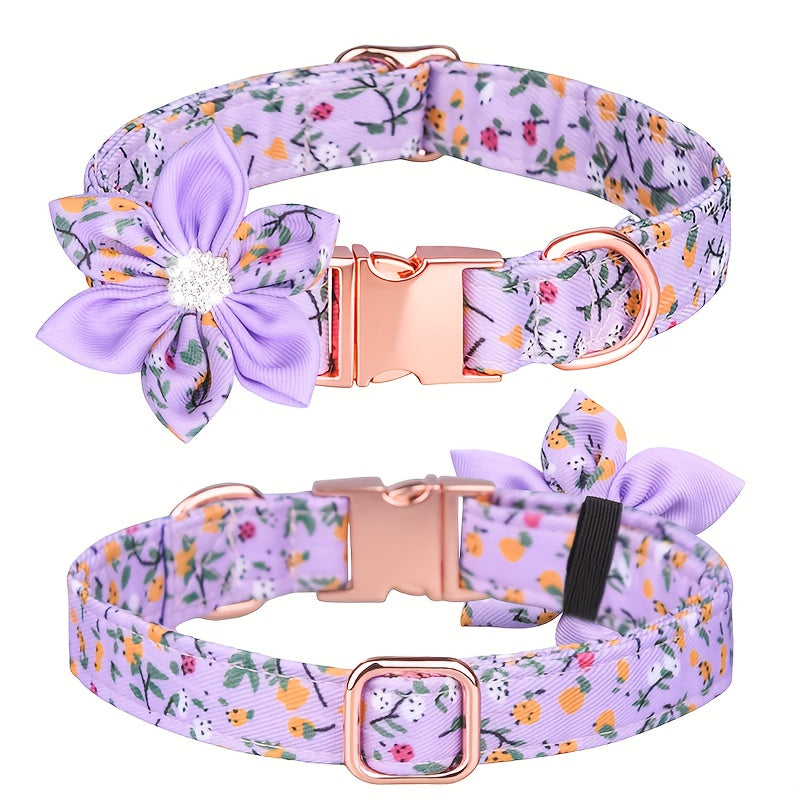 Stunning Floral Rhinestone Pet Collar - Durable Polyester Construction - Adorned with Sparkling Rhinestones - Adjustable for Comfortable Fit - Perfect for Pet Lovers and Fashionistas