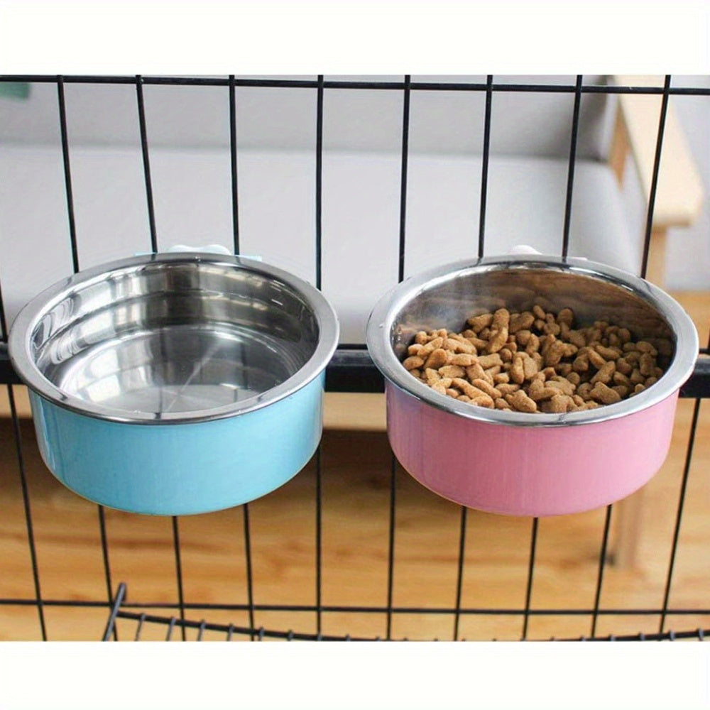 2pcs Stainless Steel Hanging Pet Feeding Bowl, Pet Cage Feeding Bowl, Detachable Pet Nest Hanging Water Feeding Bowl, Easy To Install, High Quality Material, Non-slip and Easy To Clean, Suitable for Puppies, Cats, Rabbits, Bi
