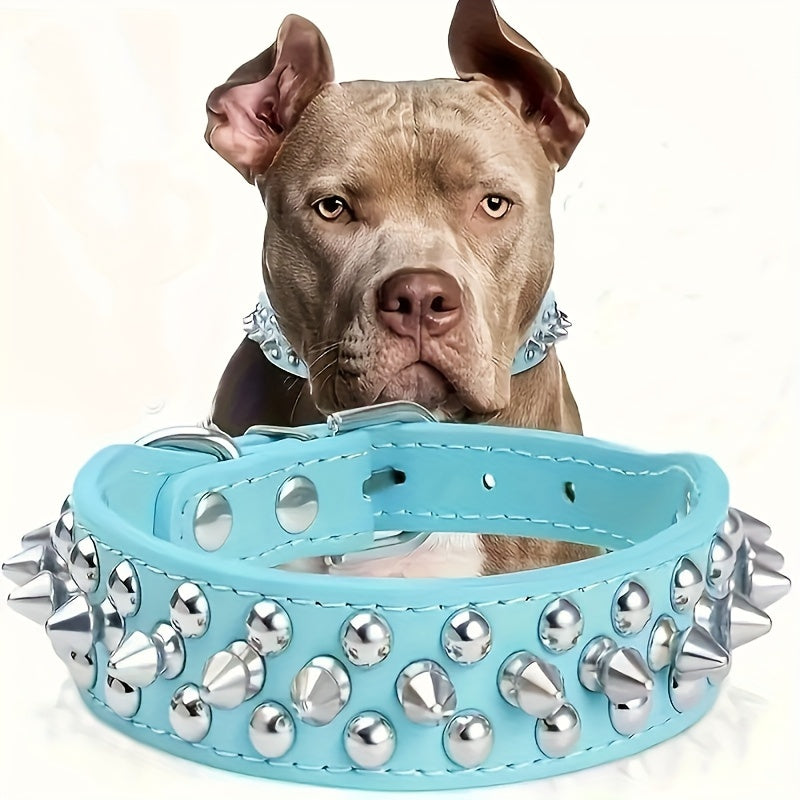 1pc Adjustable Studded Rivet Faux Leather Dog Collar - Durable, Anti-Bite, Comfortable Pet Collar with D-Ring for Dogs - Basic, Stylish, and Easy to Clean