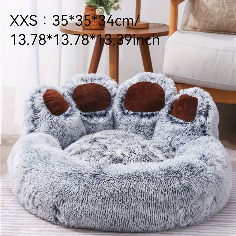Cozy Bear Paw Plush Pet Bed - Warm, Comfortable & Washable Cat and Dog Nest for All Seasons