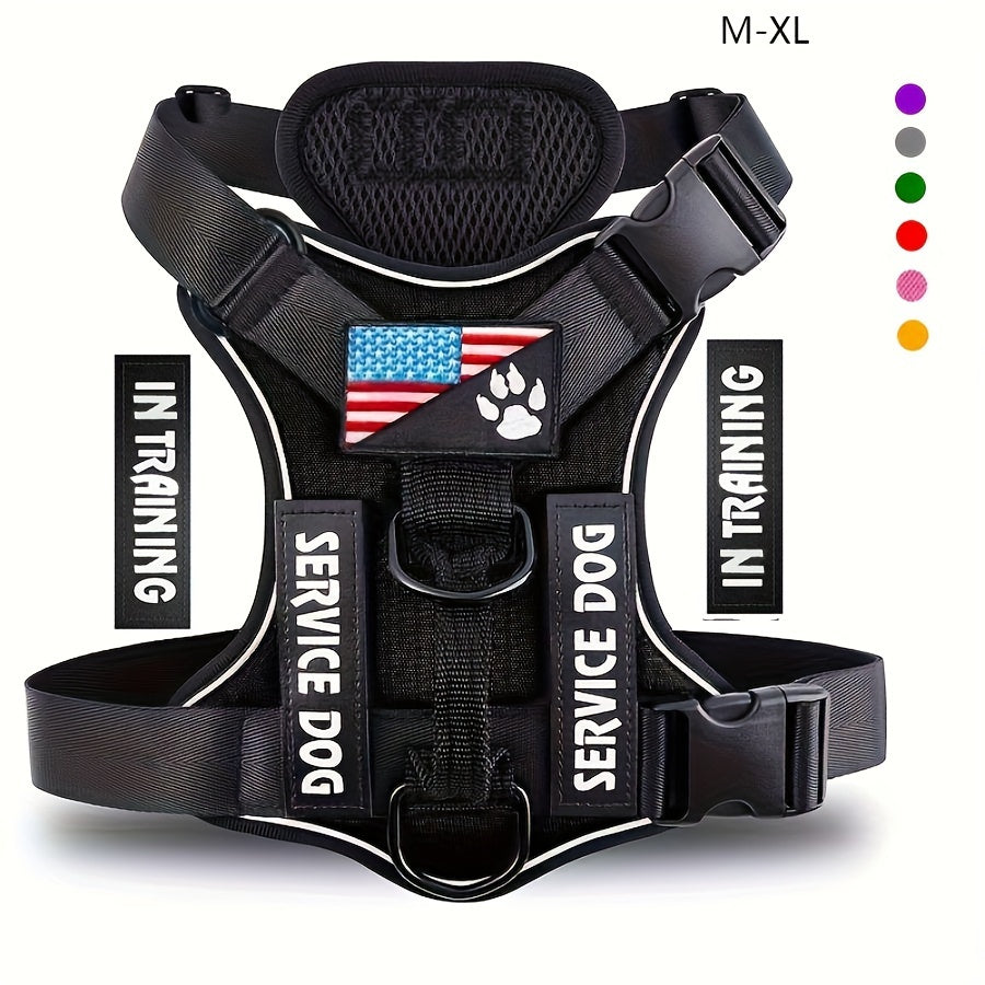 5-PCS Reflective Service Dog Harness Vest - Adjustable Soft Oxford Pet Harness with Inner Layer Mesh, Easy Control, Breathable, Comfortable, Durable for Small, Medium, Large Dogs with Random Buckle