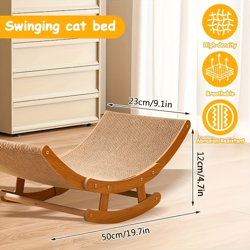 Large Elevated Recycled Wood Cat Hammock with Durable Sisal Scratching Board - Stylish Indoor Cat Furniture for Relaxation & Play, Multi-Level Cat Bed with Ergonomic Design, Cat Hammock for Large Cats, Decorative Pet Furnitur