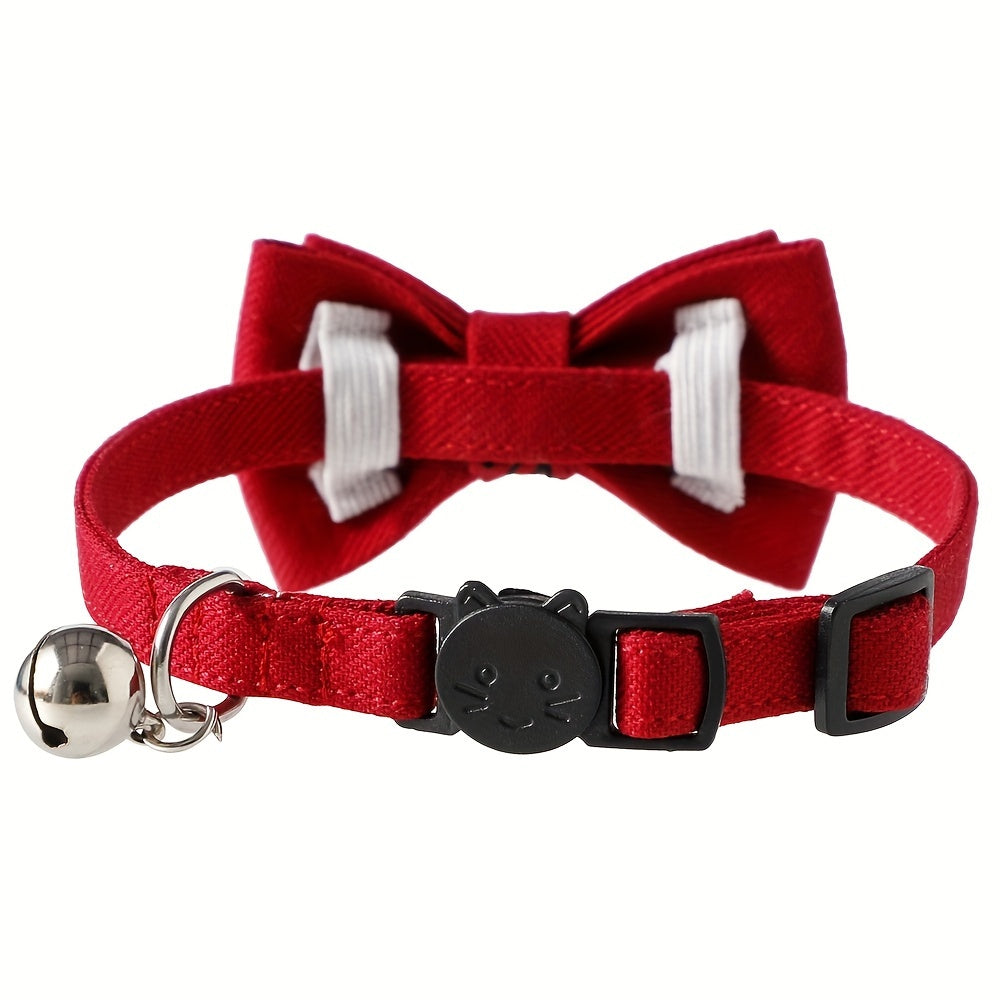 Adjustable Red Bow Tie Pet Collar - Detachable, Festive Accessory for Cats & Small Dogs, Perfect for Valentine's Day & Christmas Gifts