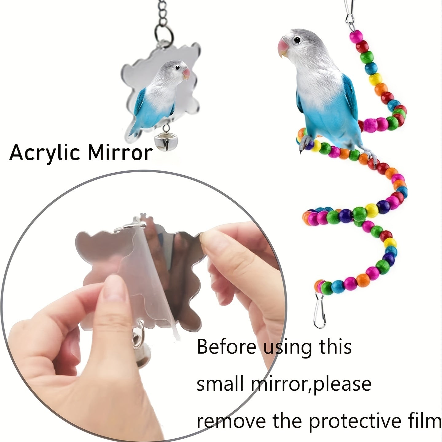 7pcs Bird Toy Set Colorful Pet Parrot Toys Swing Chewing Hanging Cage Toy With Bell Bird Cage Accessories