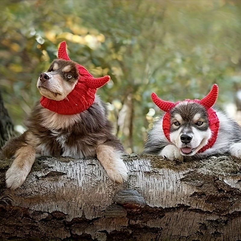 Dog & Cat Devil Horns Beanie - Cozy Knit Pet Earmuffs Ear Warmer Headband, All-Season Polyester Hat for Pets, Ideal for Winter, Halloween, Christmas Pet Accessories, Suitable for Small, Medium, Large Breeds