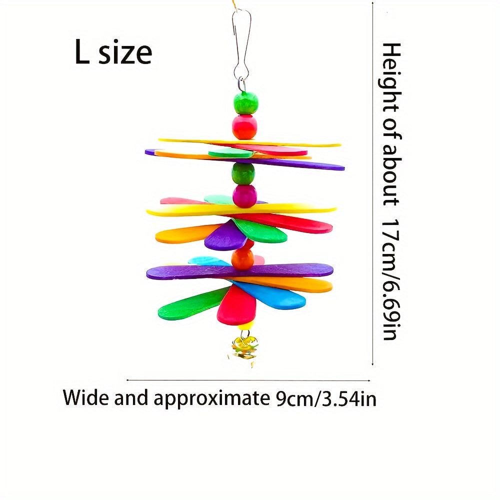 Colorful Wooden Parrot Chew Toy - Interactive Swing & Play for Birds, Cage Decor with Bell, Assorted Colors