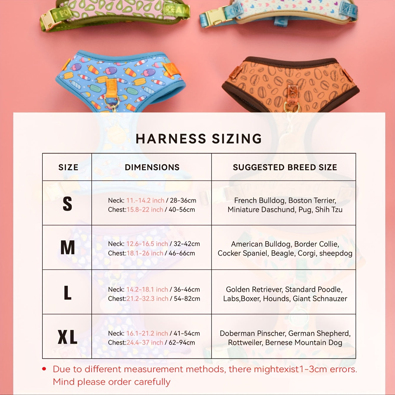 Luxury Design Golden Metal Clasp 1pc Fashion Printed Pet Harness - High Quality Hardware - Suitable for Small, Medium And Large Dogs + 1 Color Matching ID Tag - Holiday Gift for Thanksgiving Christmas