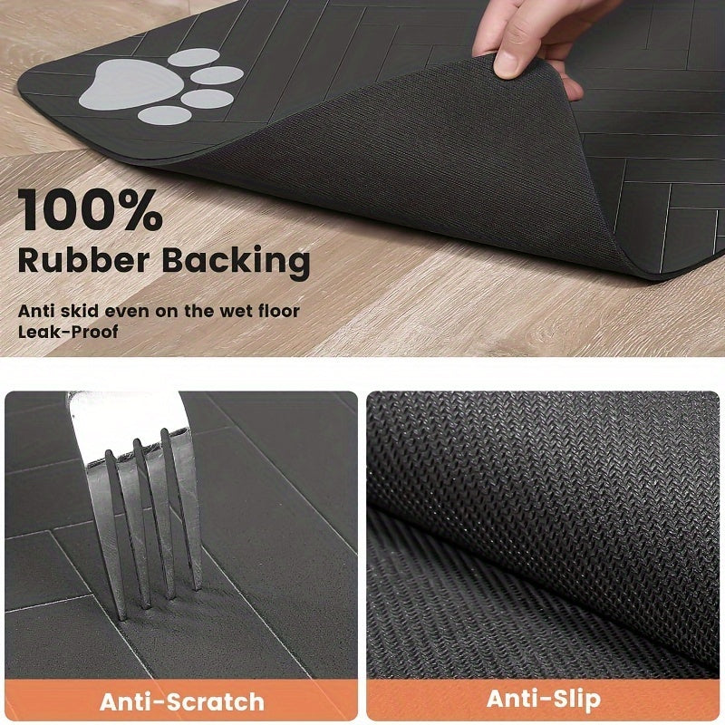 1pc Waterproof Pet Feeding Mat, Non-Slip & Absorbent Food Pad, Durable PU Material, Medium & Large Size, with Paw Print Design for Cats and Dogs