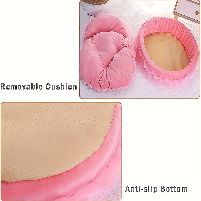 A Versatile Warm Pet Bed Suitable for All Seasons, Designed for Cats And Dogs. It Features a Washable, Soft Plush Material, Resembling a Princess Sofa, Perfect for Cuddling. This Cozy Cave Bed Is Ideal for Small Kittens And P