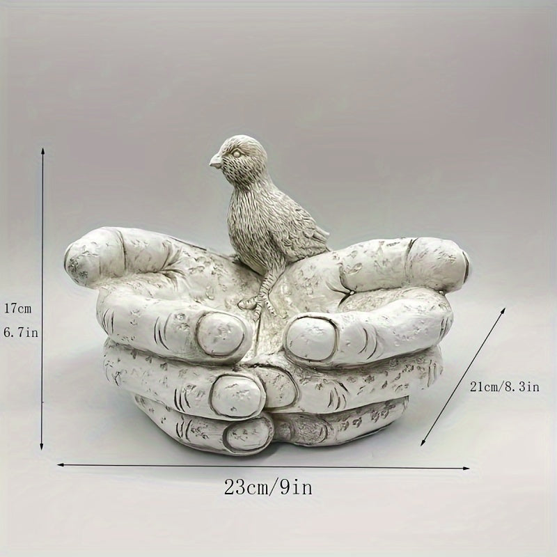 1pc Hand-Shaped Bird Bath, Creative Resin Bird Feeder, Garden Resin Ornaments, Bird Seed Feeding Bowl And Water Station, Gifts For Bird Lovers, Ornaments Decoration For Indoor Desktop Outdoor Lawn Yard Garden