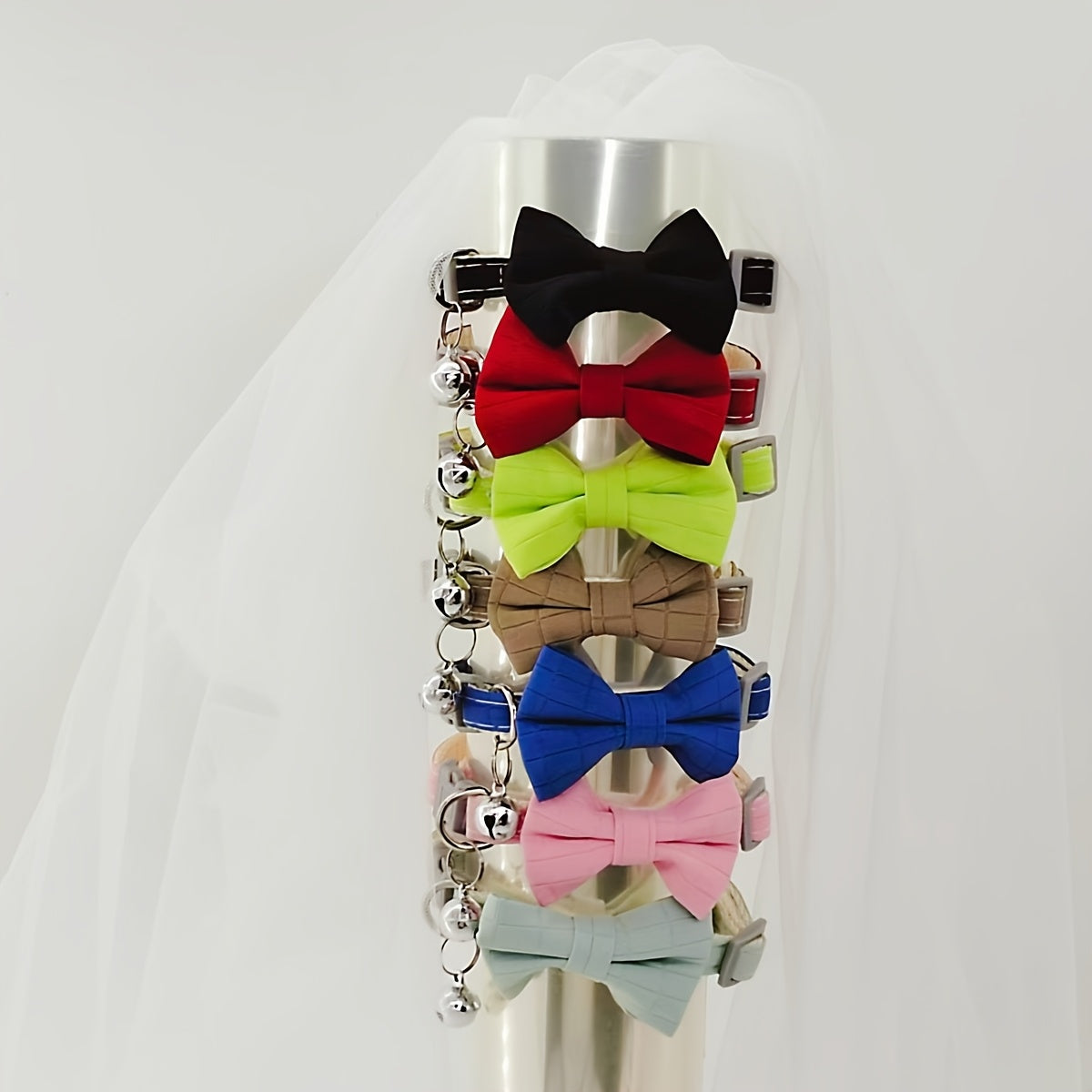 Polyester Pet Collar, Adjustable Bowknot Collar with Bell for Rabbits