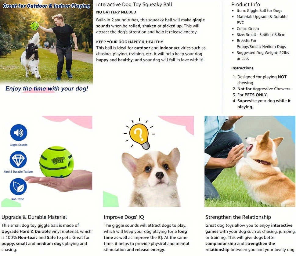 Durable Squeaky Dog Chew Toy Ball