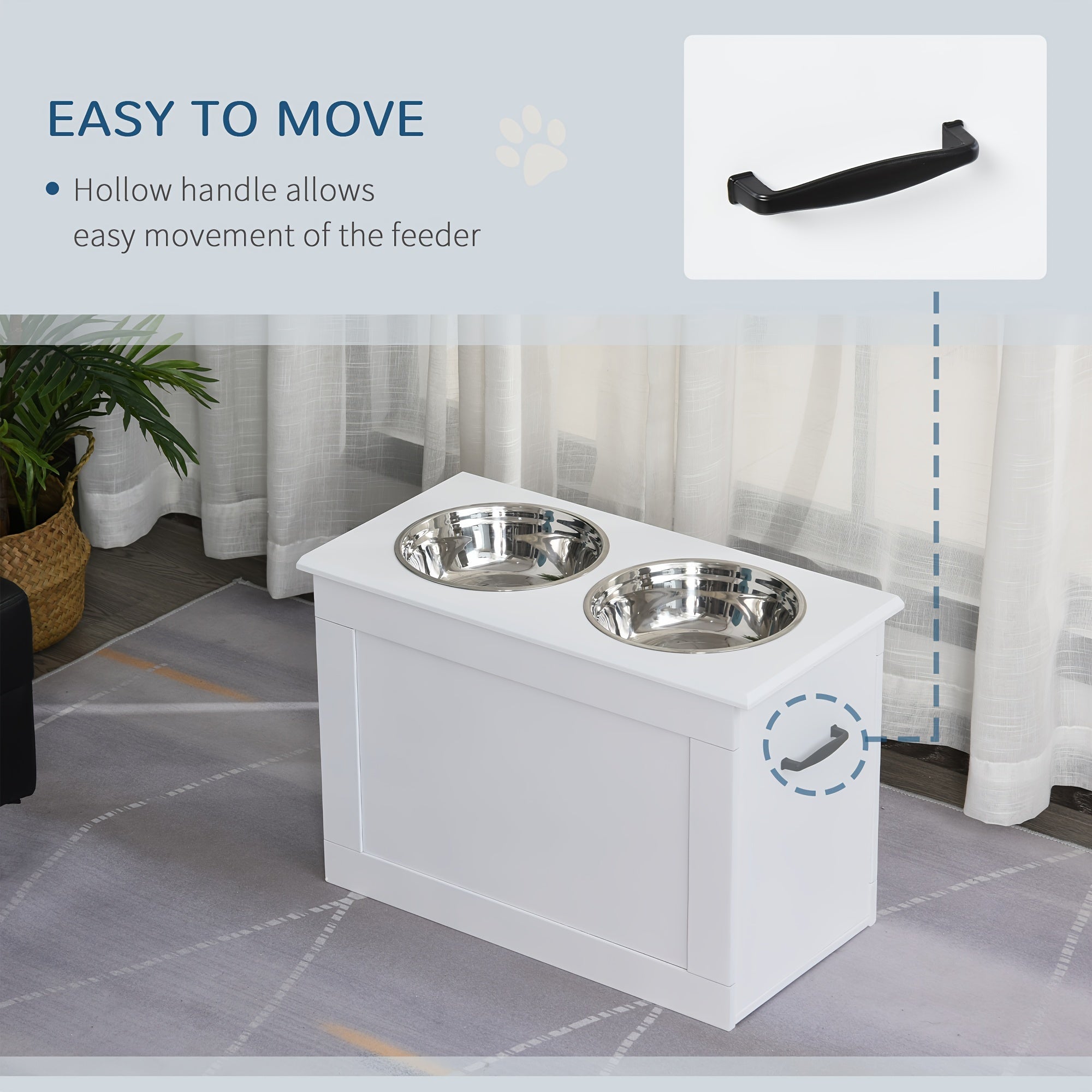 PawHut Raised Pet Feeding Storage Station With 2 Stainless Steel Bowls Base For Large Dogs And Other Large Pets, White
