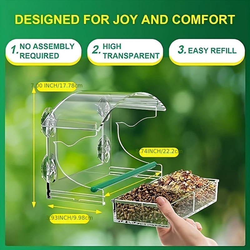 1pc Large Acrylic Window Bird Feeder - Feeders with Sliding Seed Holder, 4 Extra Strong Suction Cups, and Easy Cleaning Design for Outside Wild Birds