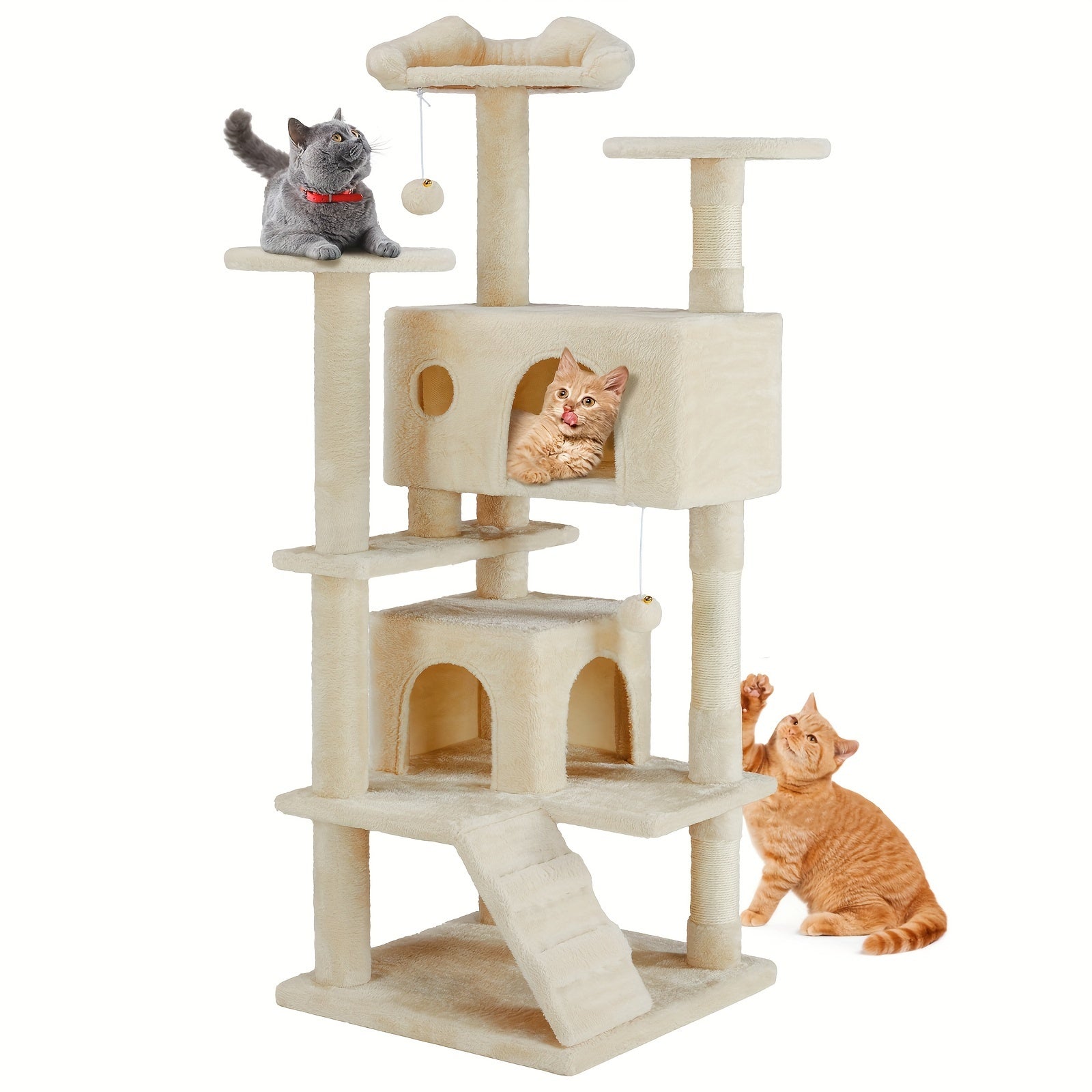 Cat Tree Tower for Indoor Cats, 54in Tall Multi-Level Pet Furniture, Kitty Play House with Sisal Scratching Post, Large Condo, Climbing Ladder, Plush Toy for Kitten