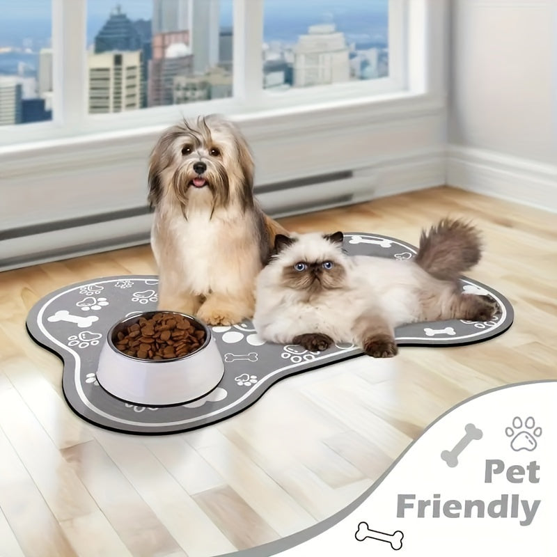 Bone-Shaped Quick-Dry Pet Feeding Mat with Non-Slip Rubber Base - Stain-Resistant Diatomaceous Earth Dog & Cat Bowl Pad, Essential Indoor Pet Accessory