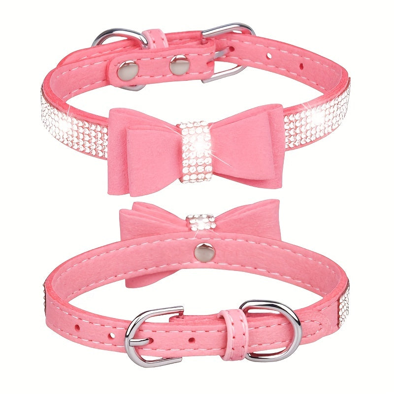 Rhinestone Dog Collar, Double-layer Bow Decor Pet Collar For Small Medium Large Dogs