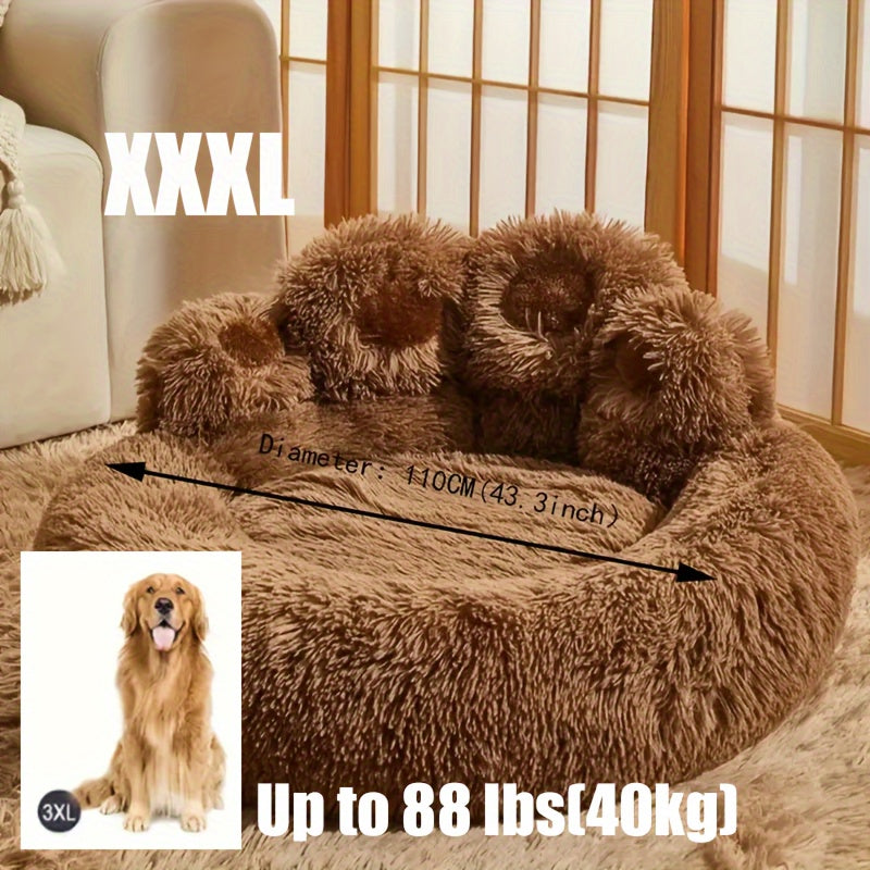 Large Gray Plush Polyester Cozy Round Pet Bed - Soft Pillow, Non-Slip Bottom, Dog & Cat Cushion for All Sizes