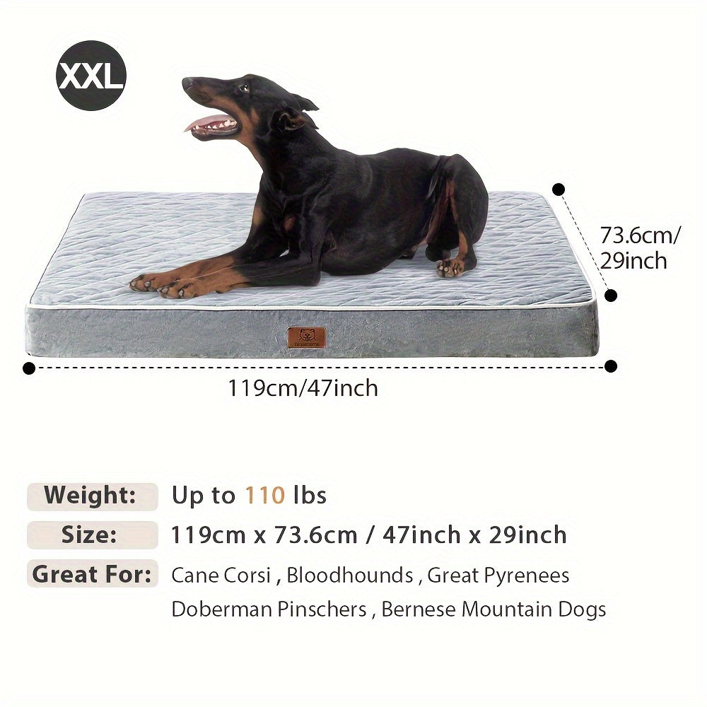 Grey Dog Bed for Large Dogs Large Orthopedic Dog Bed with Egg Crate Foam Support and Non-Slip Bottom, High Quality and Machine Washable Removable Pet Bed Cover, Doggy Bed, Large Dog Beds For Large Dogs, Chew Proof Dog Elevate