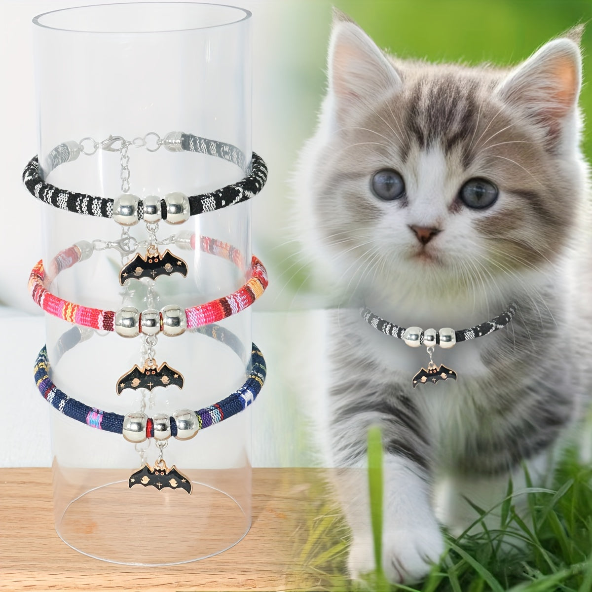 Spooky Bat Charm Pet Collar - Adjustable, Durable Nylon Necklace for Cats & Small Dogs, Ethnic Style Accessory with Halloween Theme, Comfortable Wear, Easy to Put On and Off