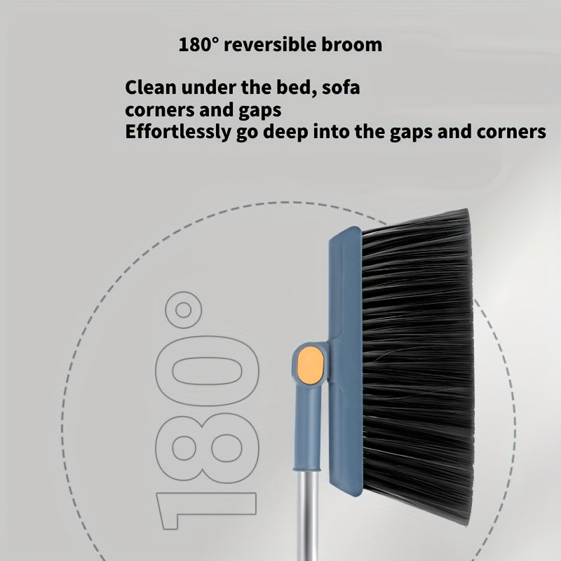 2pcs Set Of Brand New 3-in-1 Rotatable And Foldable Magnetic Suction Broom Dustpan Sweeping Set, Enlarged And Thickened Household Broom, Living Room, Bedroom Pet Hair Cleaning Broom, Non Stick Soft Hair Blue/orange/white Broo