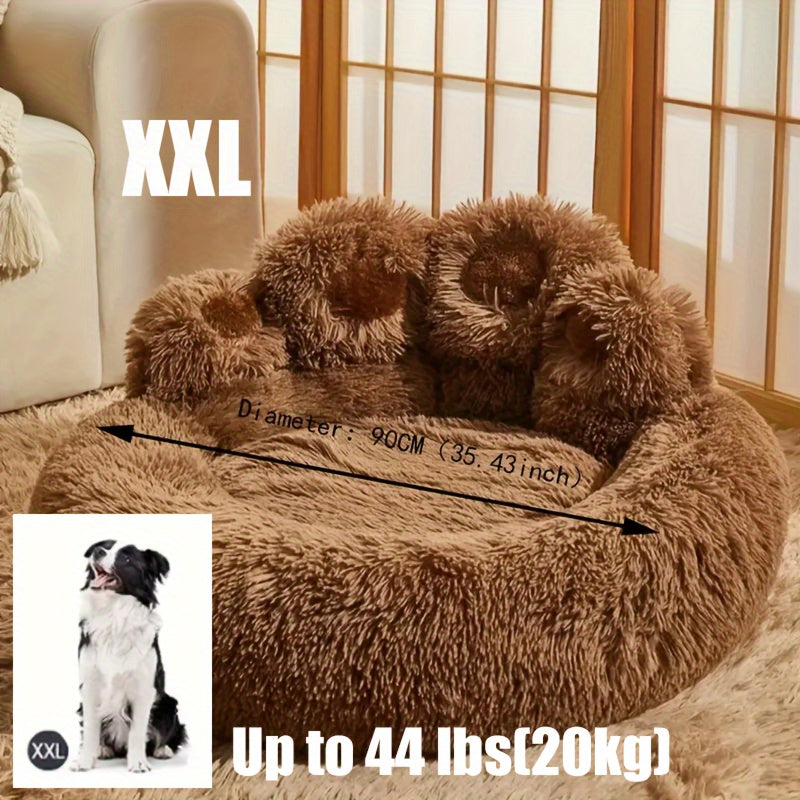 Large Gray Plush Polyester Cozy Round Pet Bed - Soft Pillow, Non-Slip Bottom, Dog & Cat Cushion for All Sizes