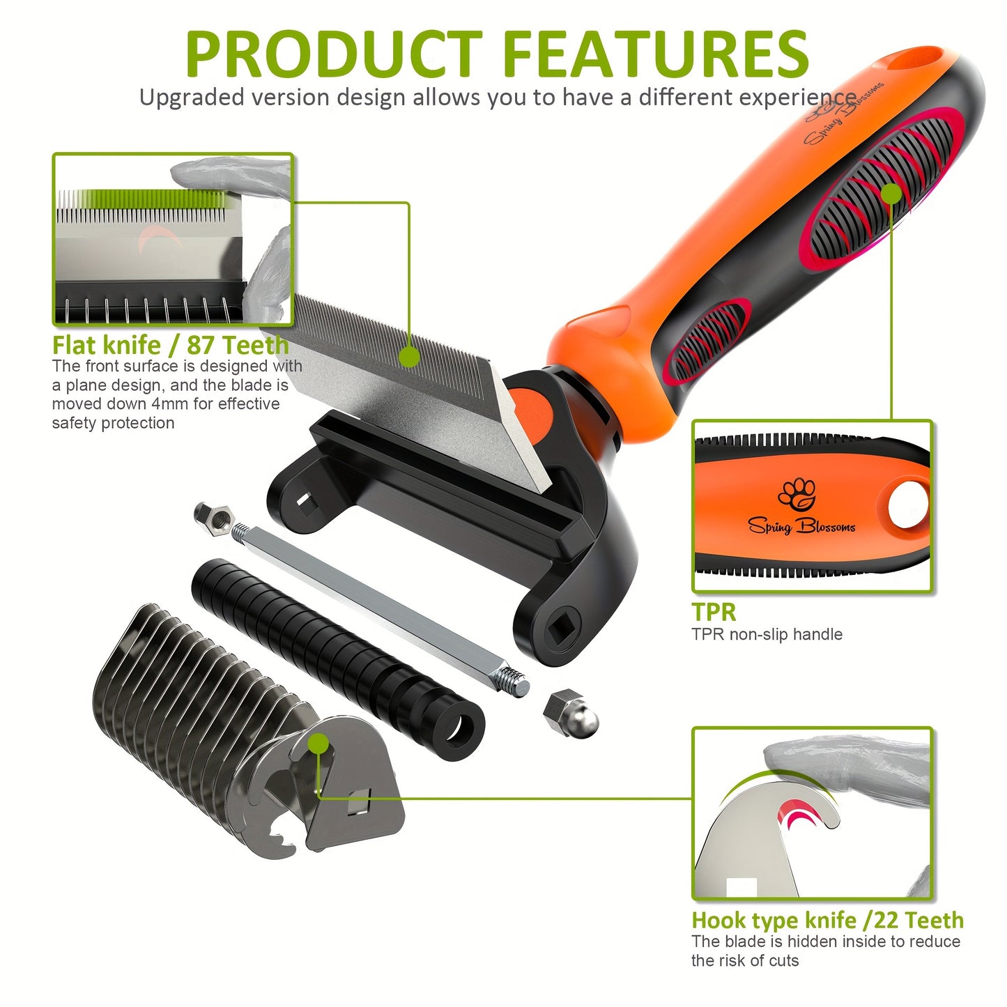 2 in 1 Professional Grooming Rake for Cats & Dogs-Dematting Comb for Easy Mats & Tangles Removing,Hair Removal Cleaner for Pets, Without Battery