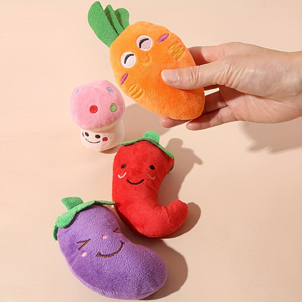 4pcs Fruit & Veggie Plush Squeaky Dog Toys - Strawberry, Lollipop, Star, Donut Designs - Soft Fabric Chew & Teething Toys for Small Breeds - Interactive Playtime Companions for Cats & Dogs, Pet Toys