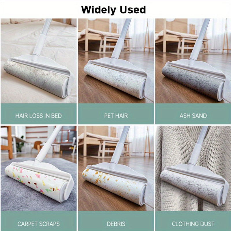 Long Bar Handle Sticky Hair Maker - 9.45inch/7.48inch Diagonal Tear Design Pet Hair Removal Roller for Sofa Carpet Dust Cleaning with Sticky Tearable Paper Brush