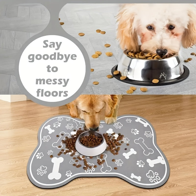 Bone-Shaped Quick-Dry Pet Feeding Mat with Non-Slip Rubber Base - Stain-Resistant Diatomaceous Earth Dog & Cat Bowl Pad, Essential Indoor Pet Accessory