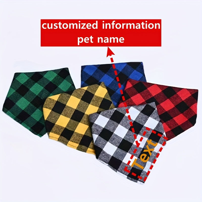 Fashionable Personalized Dog & Cat Plaid Scarf - Stylish Triangle Bibs for Pets - Durable Decorative Accessory, Customized for Your Furry Friends