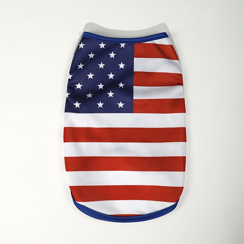 Patriotic American Flag Dog Vest - Comfortable & Stylish Pet Apparel for Independence Day & Outdoor Activities, Hand Wash Only, Adjustable Fit for All Breeds, 100% Polyester, Red, White & Blue Design