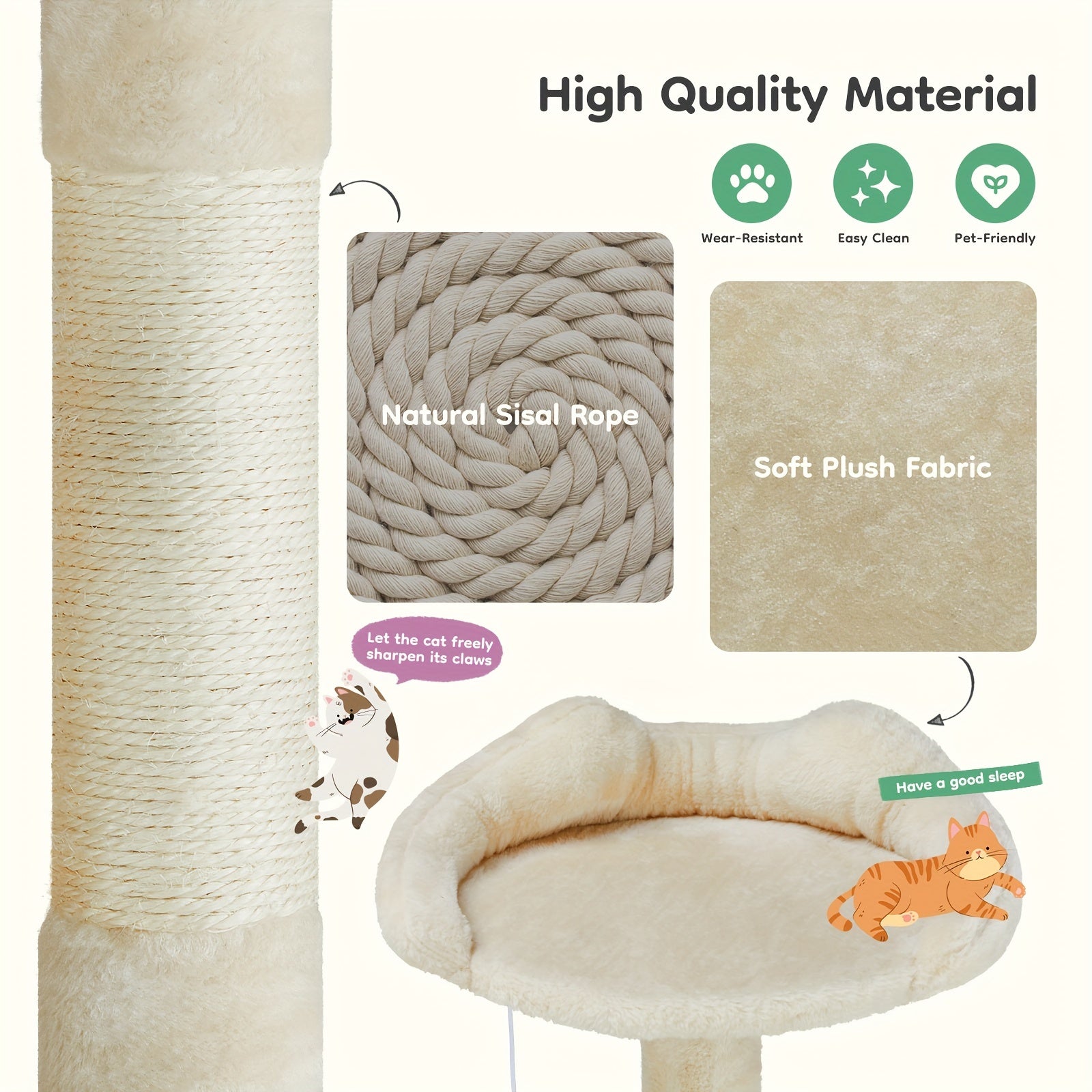 54in Cat Tree Tower for Indoor Cats, Multi-Level Pet Furniture, Kitty Play House with Sisal Scratching Post, Large Condo, Climbing Ladder, Plush Toy for Kitten, Beige and Gray