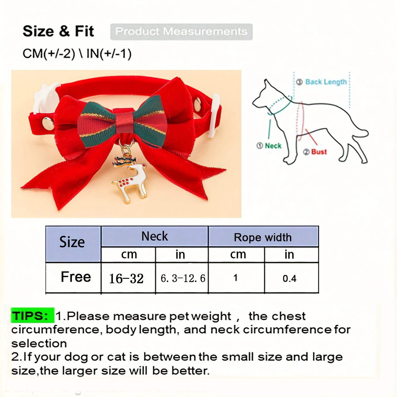 1pc Christmas Bowtie Pet Collar with Reindeer Pendant, Small Breed Polyester Fiber Neck Accessory, Red Velvet Bow, for Cats and Dogs, Holiday Fashion Decor
