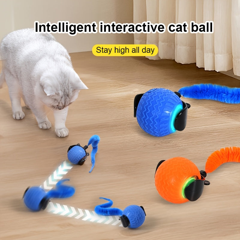 Interactive LED Light-Up Toy Ball for Cats and Dogs - Rechargeable USB, 3 Exercise Modes (Blue Light, Purple Light, Green Light), Durable Striped Plastic Shell, Fun Novelty Pet Toy for Small to Medium Breeds, Cat Toys for Ind