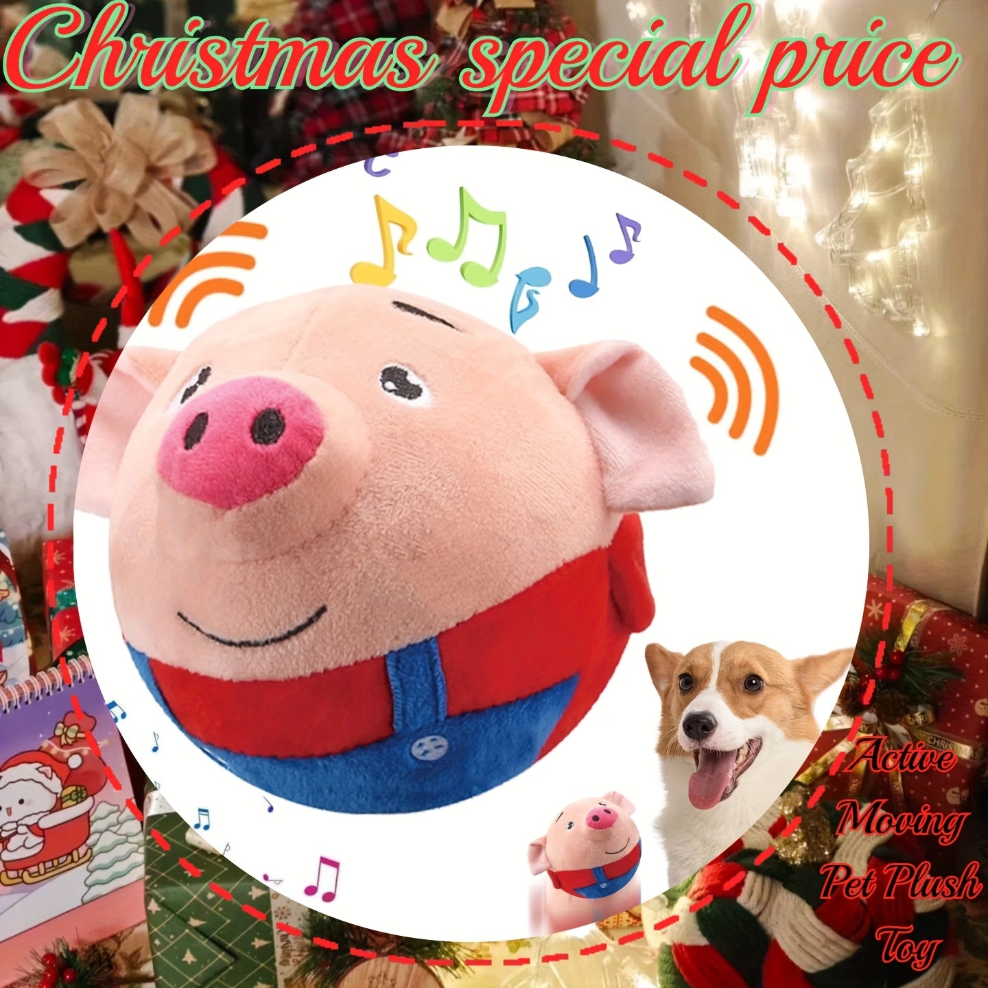 Small USB Interactive Washable Cartoon Pig Plush Sound Electronic Active Moving Pet Toy, Interactive Dog Toy Pet Bouncing Balls