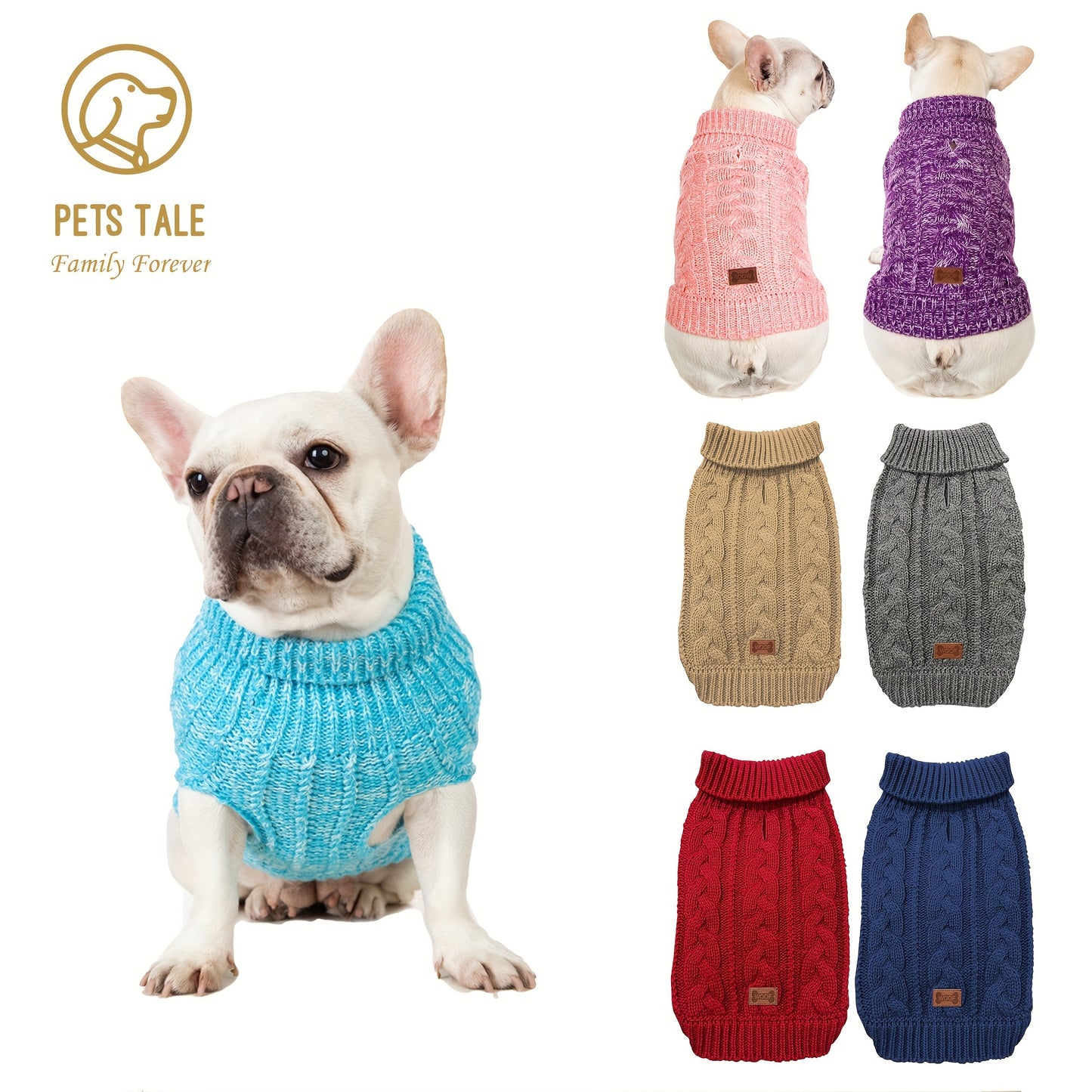 PETS TALE Dog Sweater Cable-Knit Pullover with Chain Detailing & Tag - Machine Washable Cozy Winter Sweater for Small, Medium & Large Breeds, Navy Blue, Dog Sweater for Small Dogs, Durable Petwear