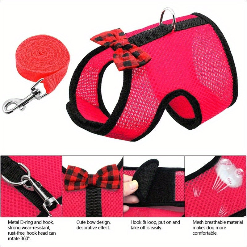 Small Animal Harness and Leash Soft Mesh Pet Harness with Safe Bell No Pull Comfort Padded Vest for Small Pet Red