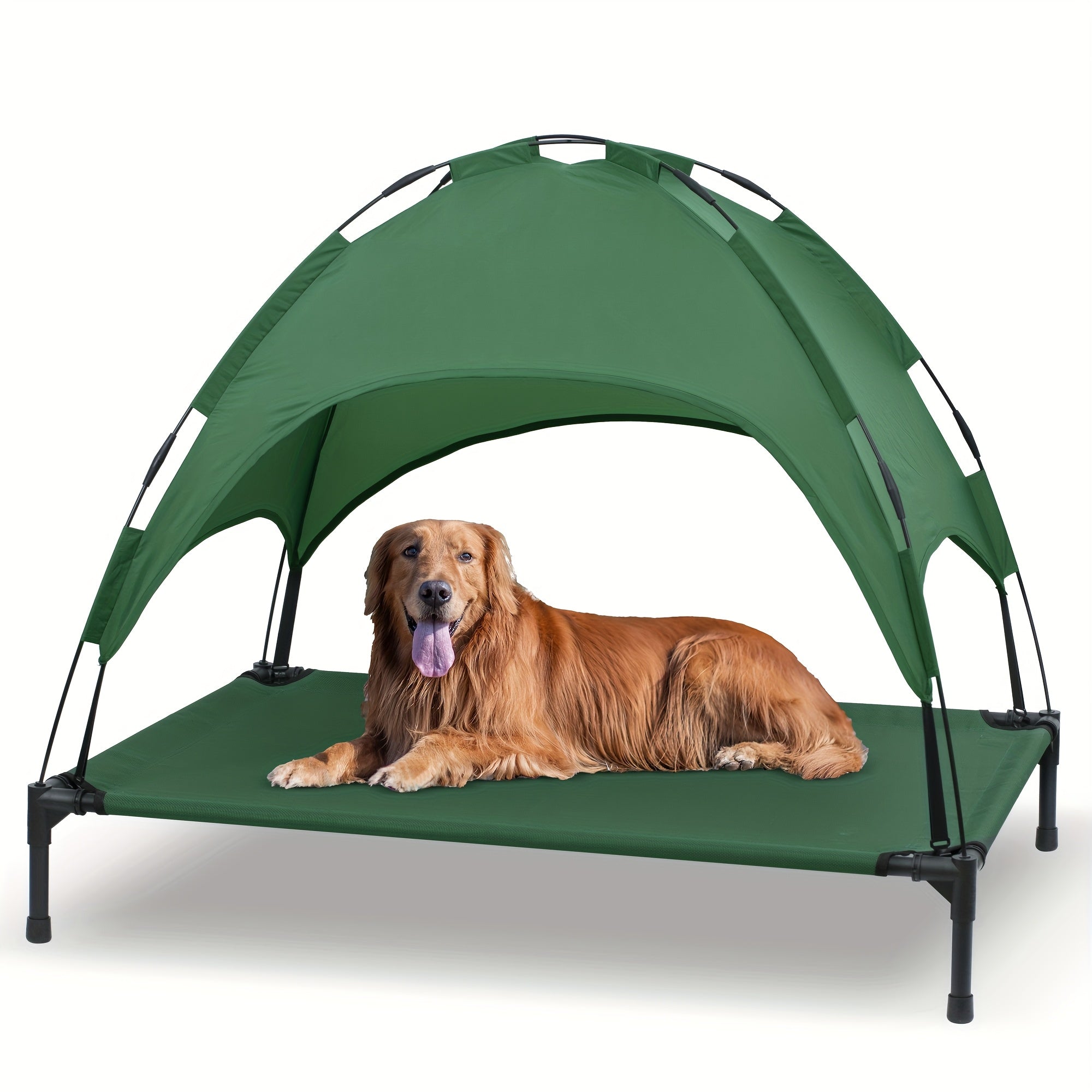 HEEYOO 42" Raised Dog Bed with Detachable Canopy - All-Weather Foldable Pet Cot for Indoor/Outdoor Use, Cooling Breathable Mesh & UV Protection, Windproof Sun-Resistant Elevated Bed for Dogs & Cats, Camping, Living Room, Bedr