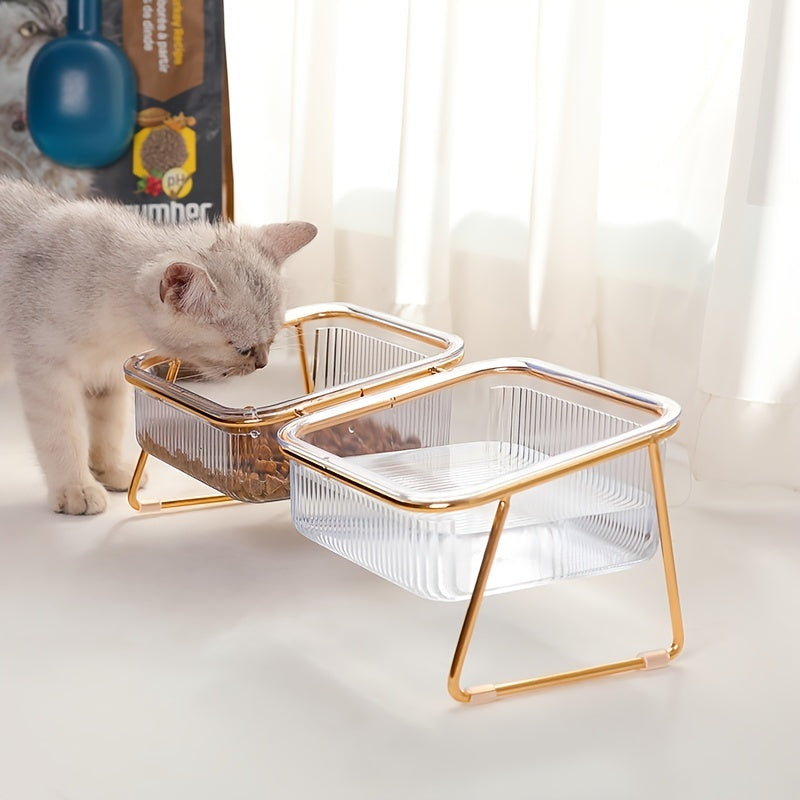 Double-Layer Cat And Dog Bowl Set, Vertical Design Pet Feeding & Drinking Station, Durable Metal & Plastic, Easy-To-Clean, with Ideal Pet Supplies for Cats And Dogs, Without Battery