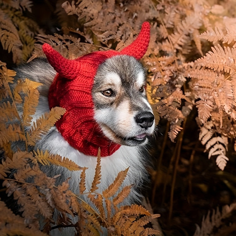 Dog & Cat Devil Horns Beanie - Cozy Knit Pet Earmuffs Ear Warmer Headband, All-Season Polyester Hat for Pets, Ideal for Winter, Halloween, Christmas Pet Accessories, Suitable for Small, Medium, Large Breeds