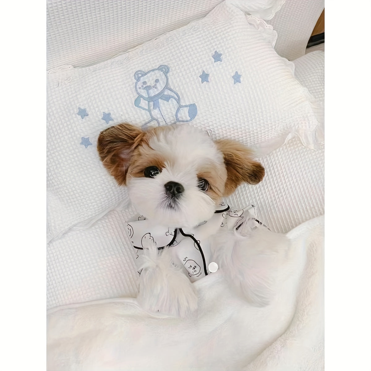 Cozy Cartoon Cat Pattern Pet Sleepwear - Soft, Breathable, Spring/Summer Style for Small Cat & Dog Breeds, Bichon, Maltese, Teddy - Comfortable Home Apparel for Pets