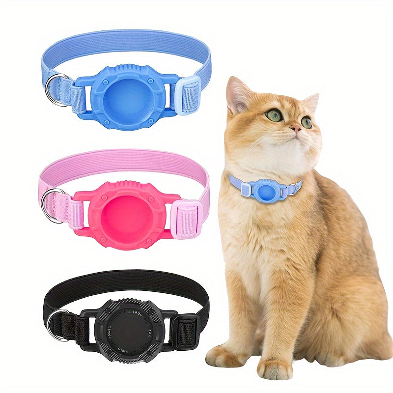 1PC Cat Collar with Locator Slot - Anti-Lost Tracking Holder - Durable ABS Material Accessory for All Breeds - Lightweight Adjustable Pet Collar with GPS Tracker Compartment