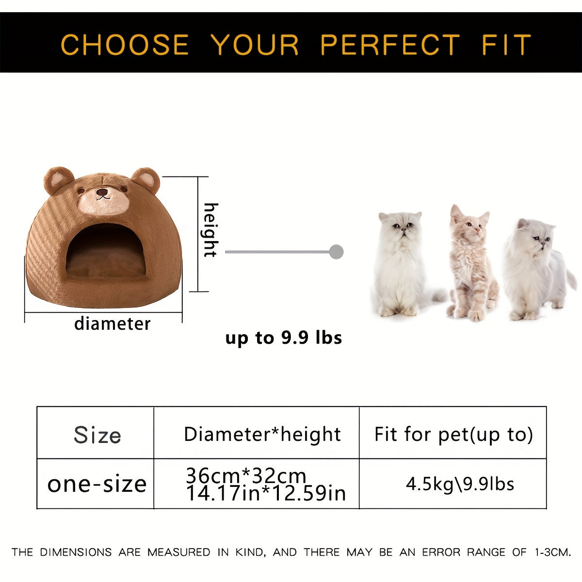 1pc Cozy Brown Bear Shaped Cat Bed - Portable Cat House & Condo for Indoor Cats - Thickened, Soft, and Warm Pet Bed for Ultimate Comfort and Relaxation